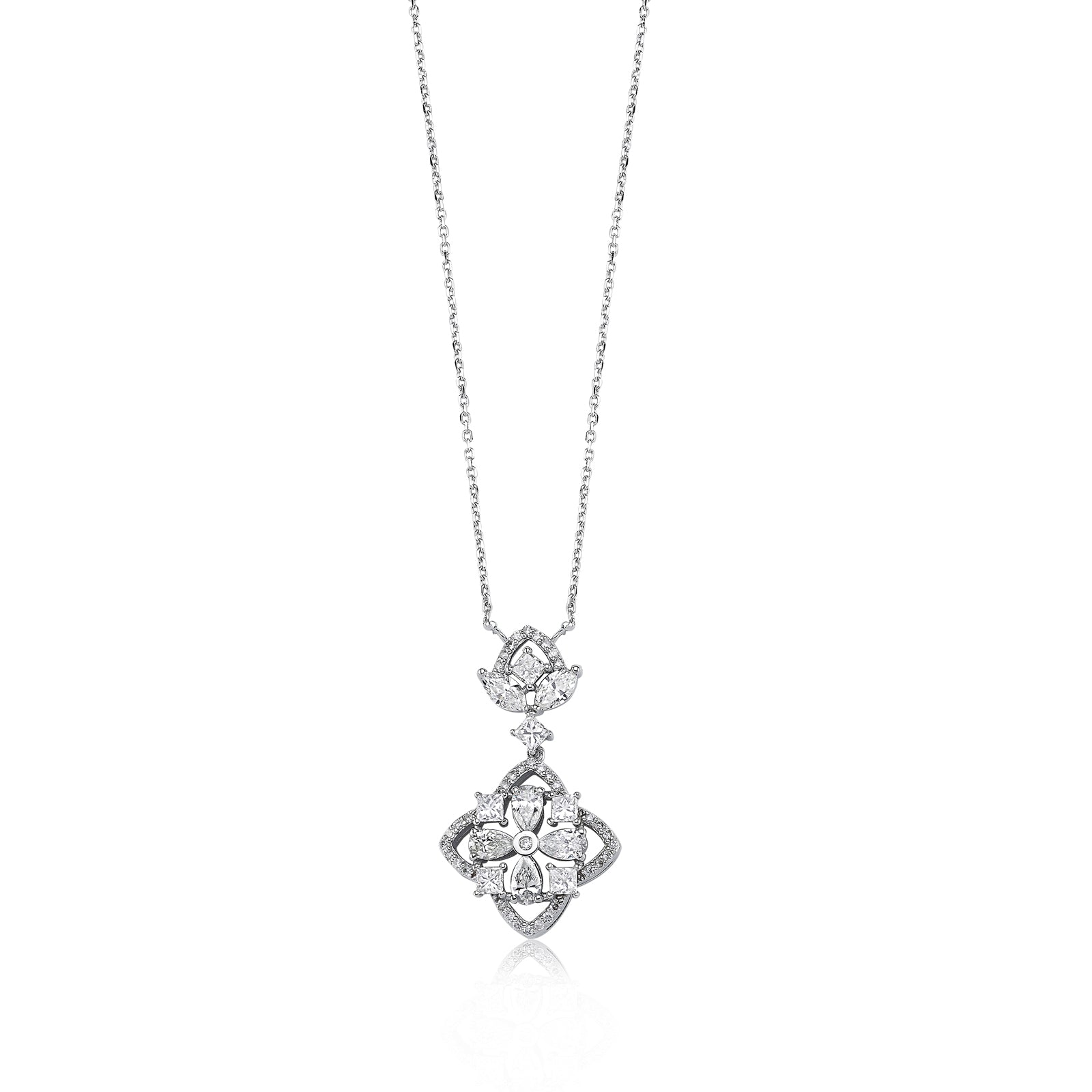 COLIER N001338 DIN AUR ALB 14K FORMA FLOARE CU DIAMANTE - Bijuterii LA ROSA