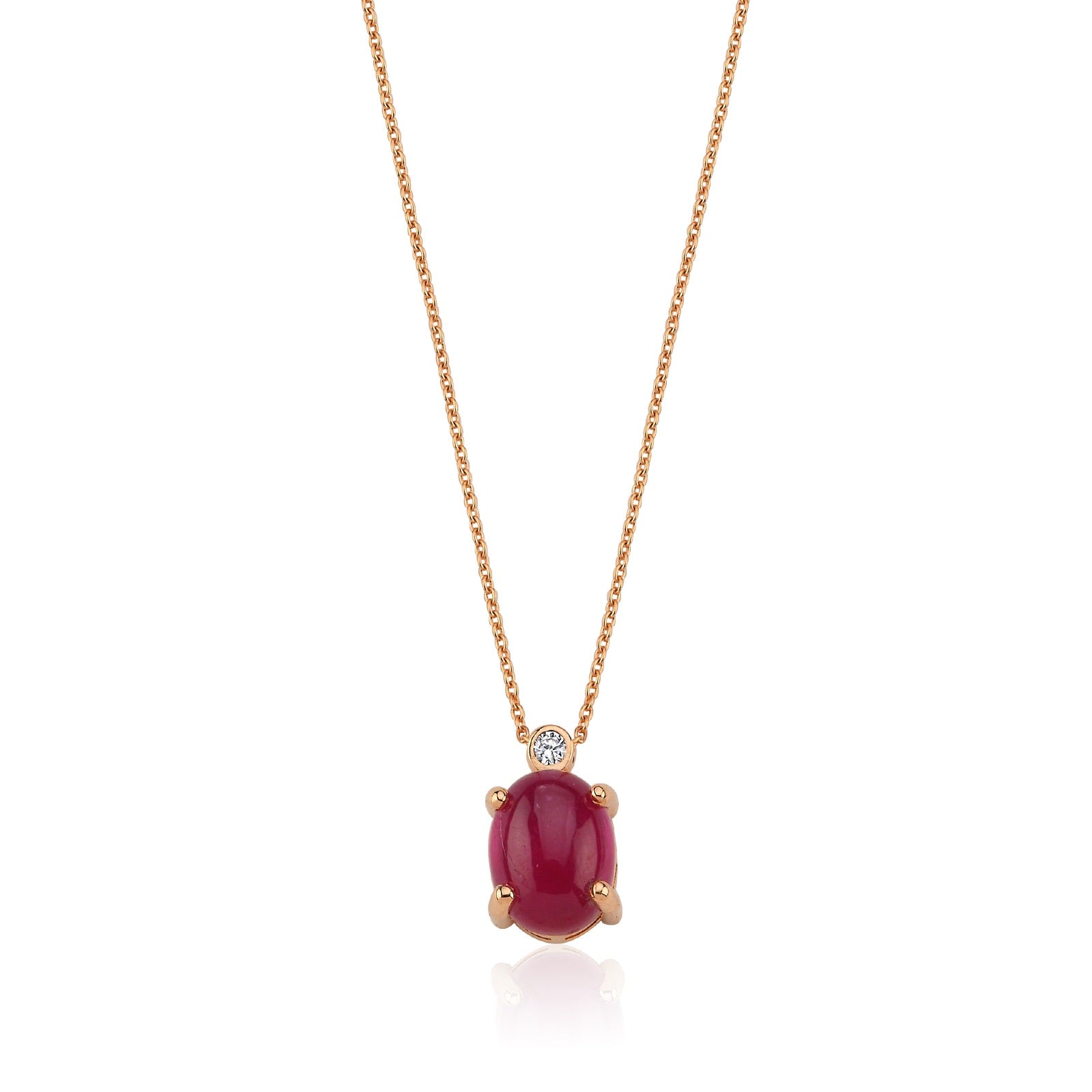 Colier LDNA0239 din aur roz 14k cu diamant si rubin forma ovala - Bijuterii LA ROSA