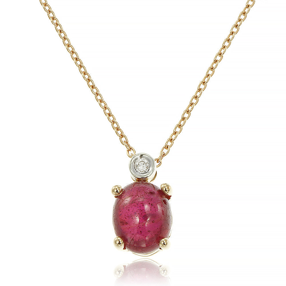 Colier LDNA0239 din aur roz 14k cu diamant si rubin forma ovala - Bijuterii LA ROSA