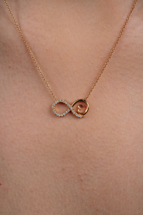 Colier LDNA0343 din aur roz 18k cu diamante forma infinit - Bijuterii LA ROSA