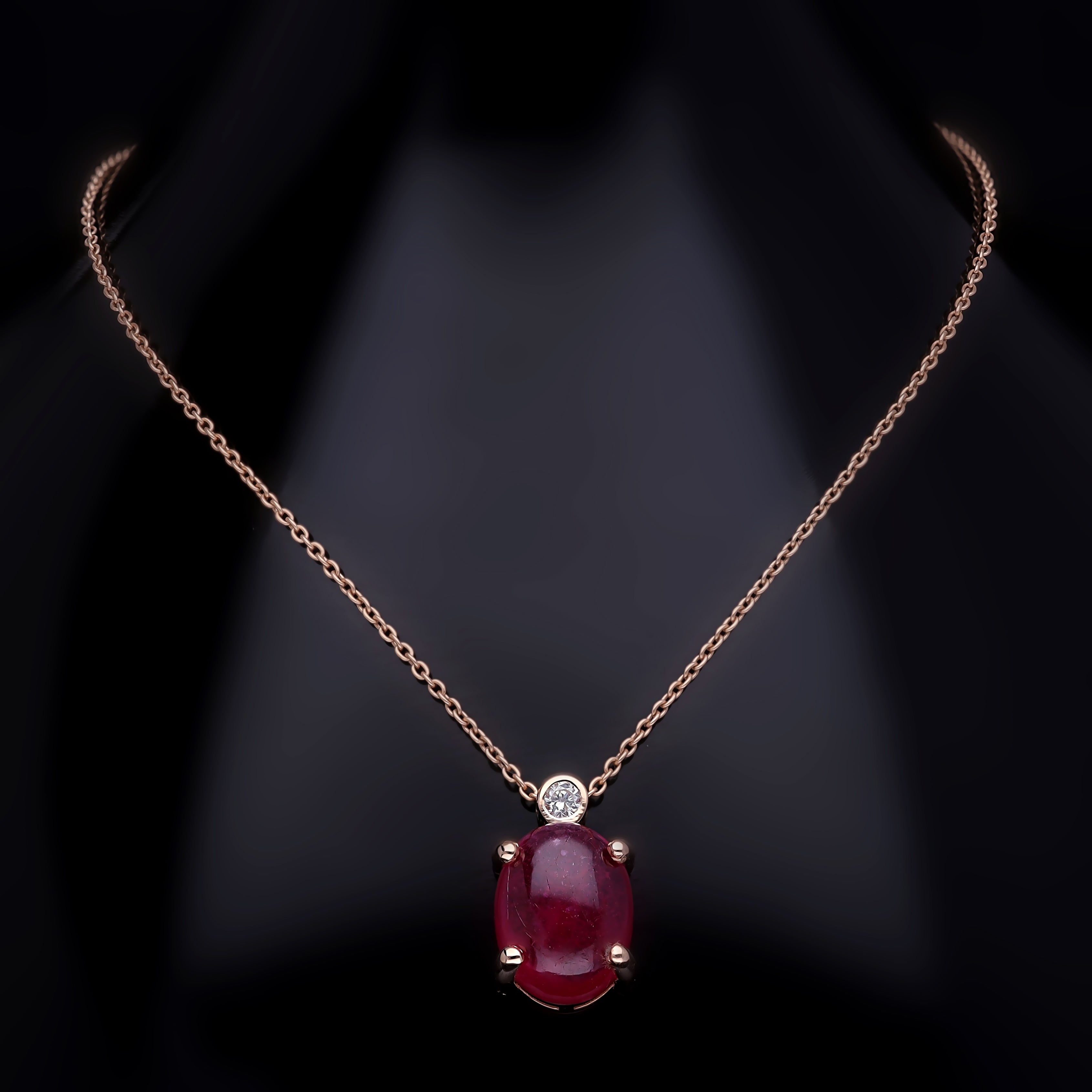 Colier LDNA0239 din aur roz 14k cu diamant si rubin forma ovala - Bijuterii LA ROSA
