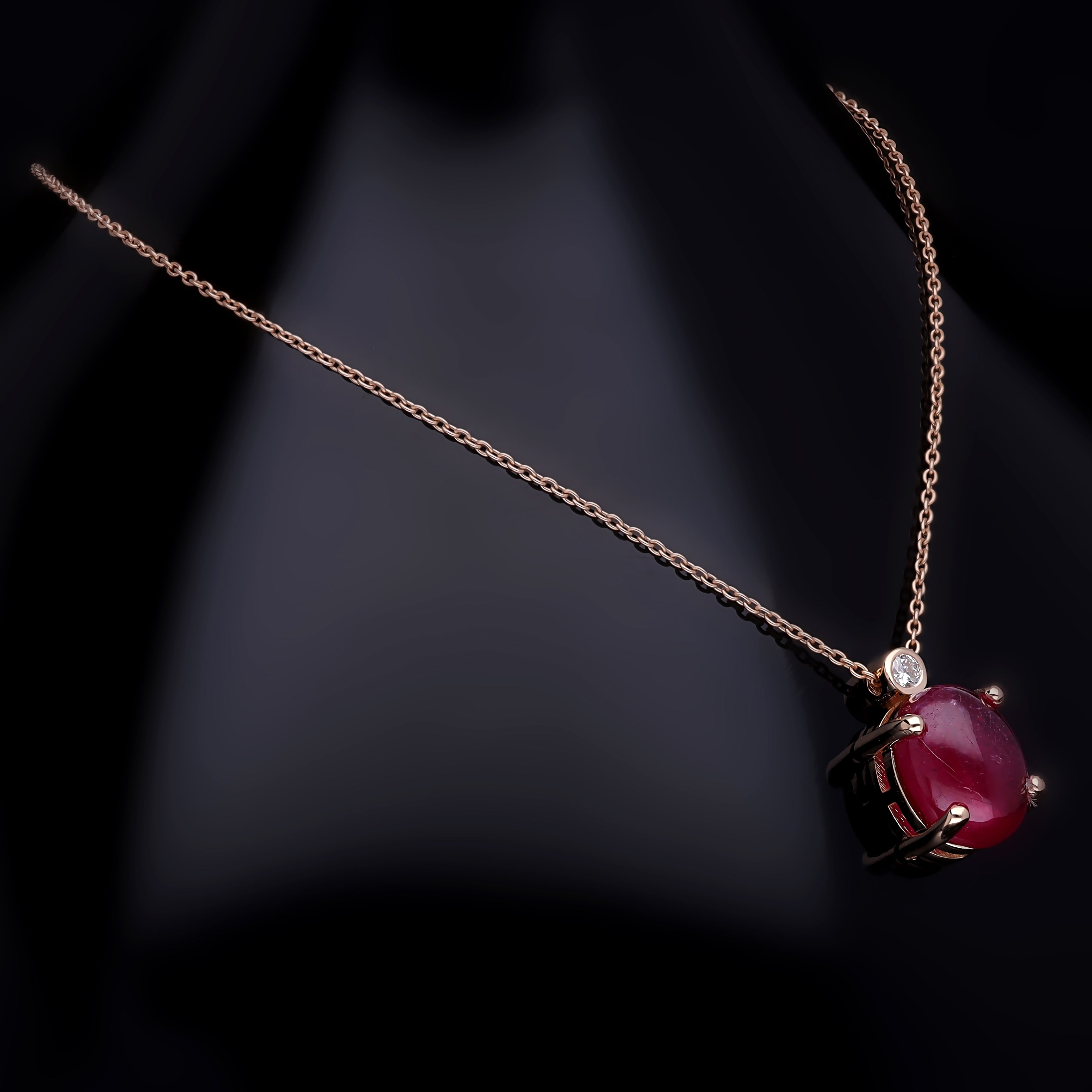 Colier LDNA0239 din aur roz 14k cu diamant si rubin forma ovala - Bijuterii LA ROSA