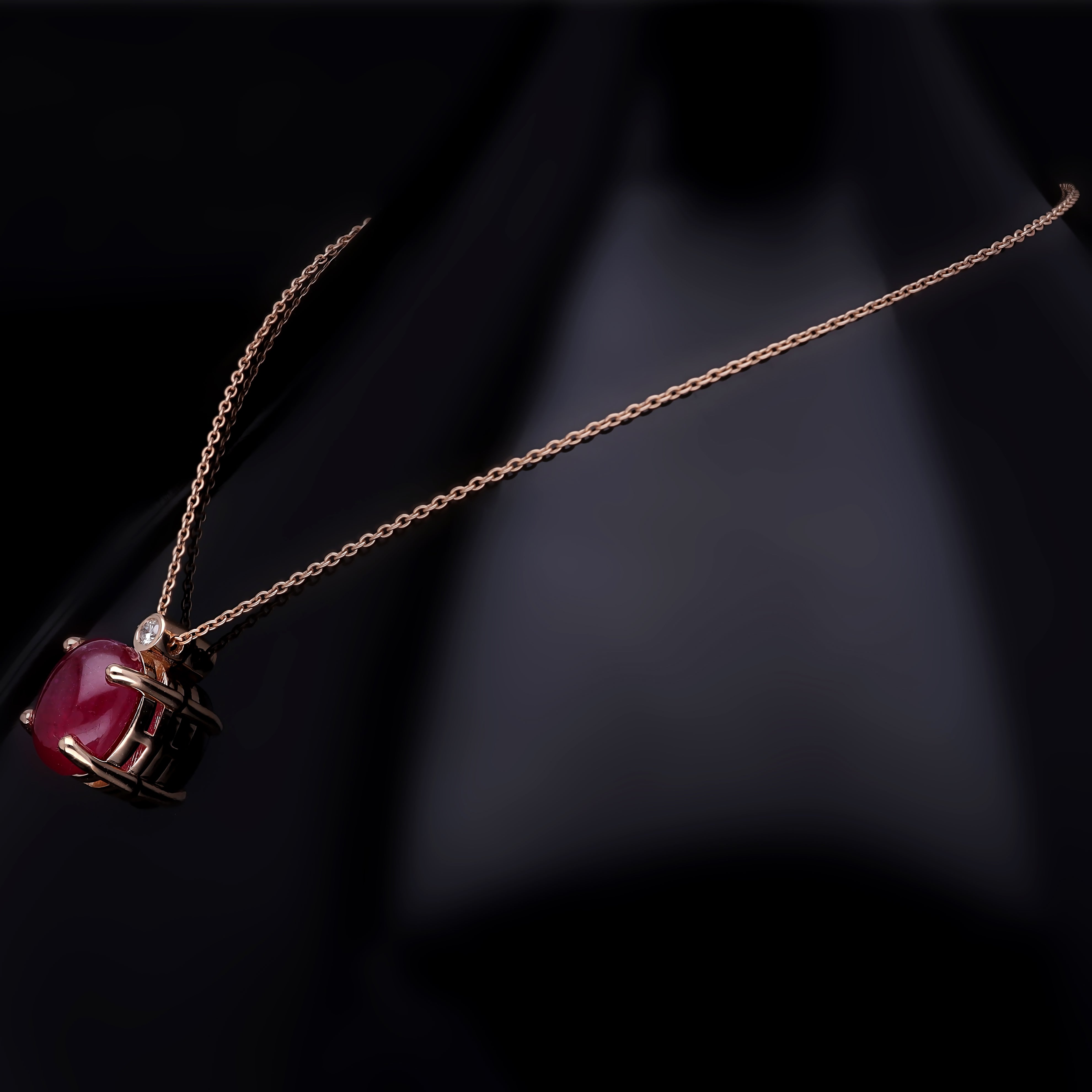 Colier LDNA0239 din aur roz 14k cu diamant si rubin forma ovala - Bijuterii LA ROSA