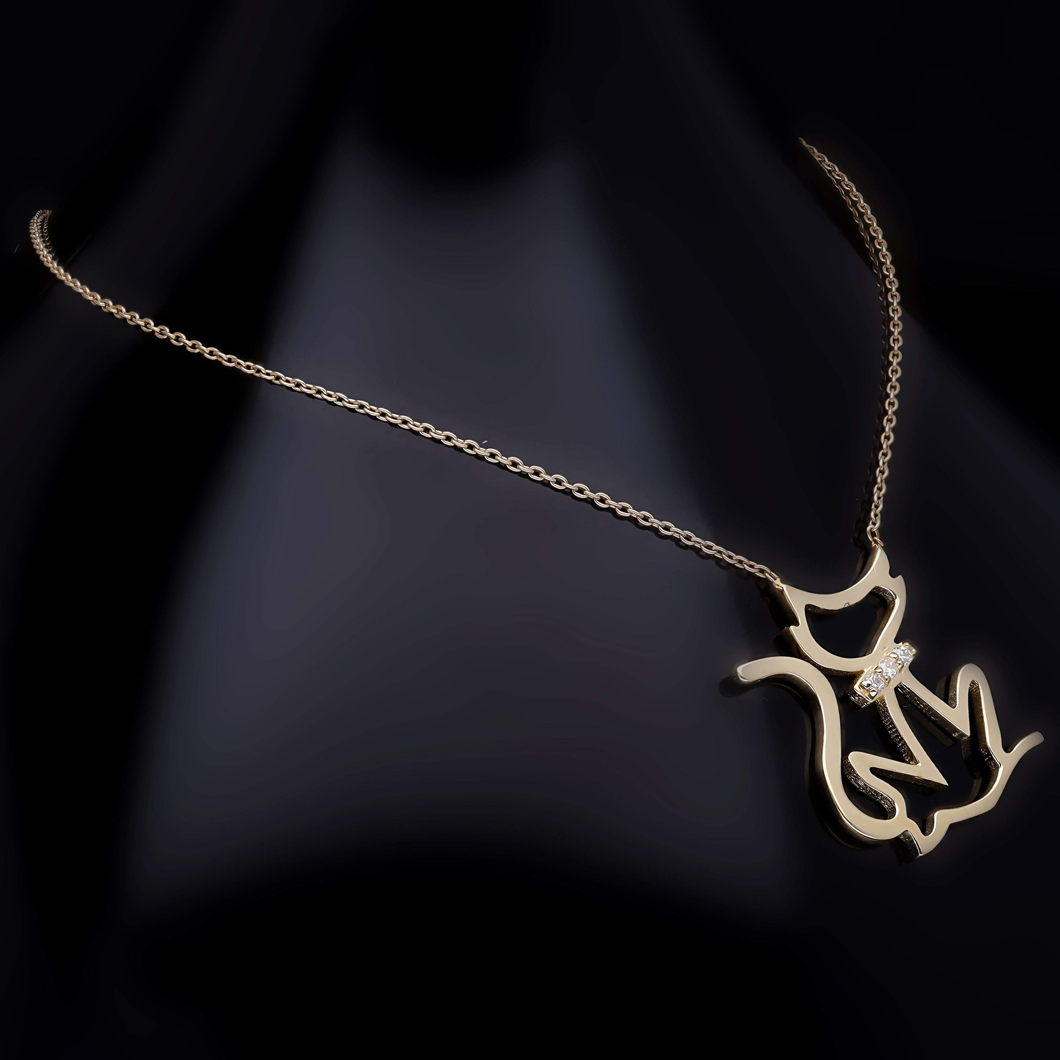 Colier LRVA0345 din aur galben 14k forma pisica cu diamante - Bijuterii LA ROSA