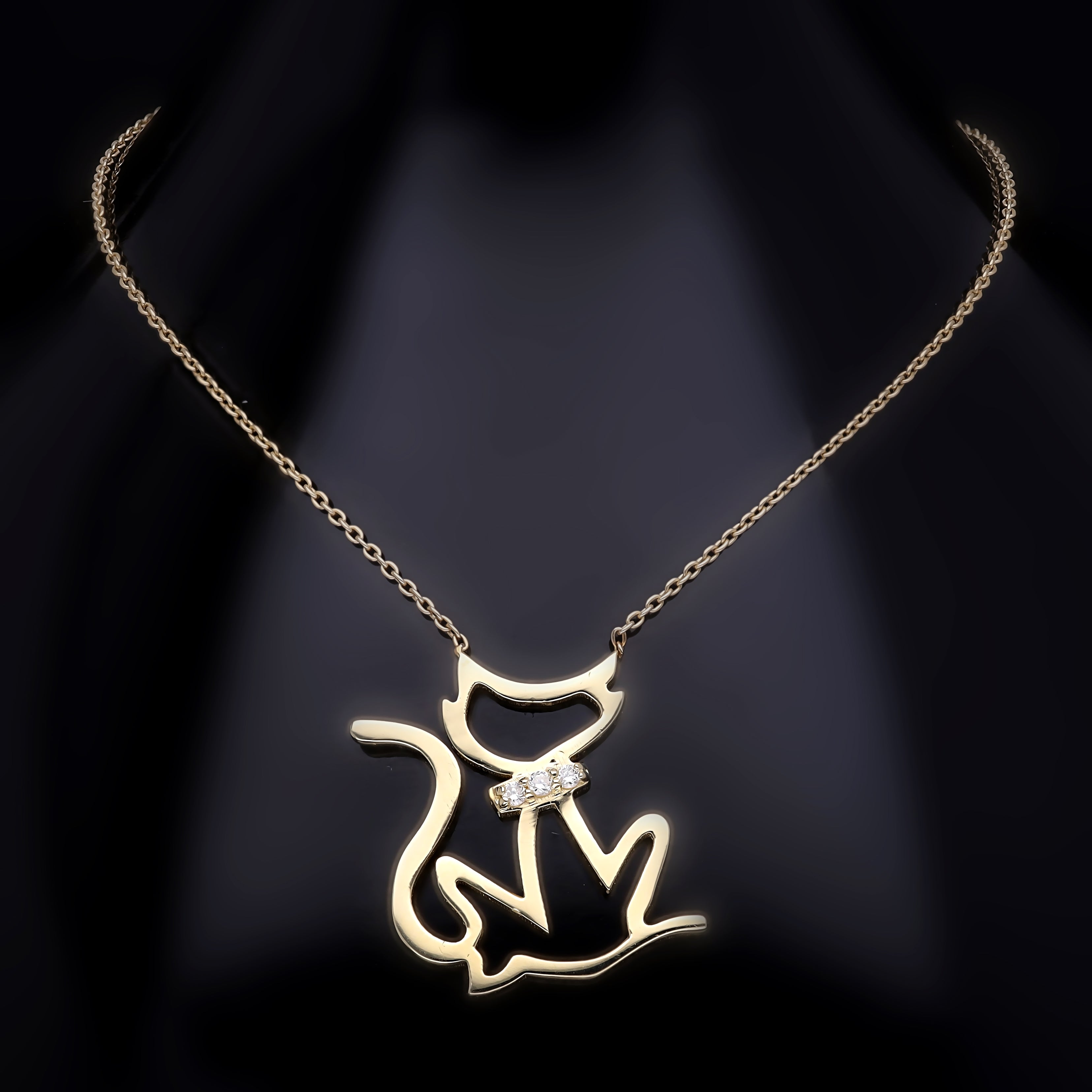 Colier LRVA0345 din aur galben 14k forma pisica cu diamante - Bijuterii LA ROSA