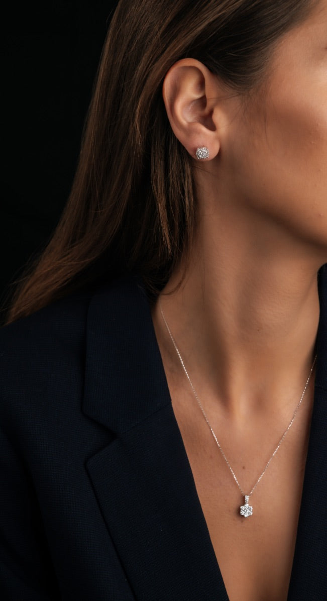 COLIER N000762 DIN AUR ALB 14K FORMA FLOARE CU DIAMANTE - Bijuterii LA ROSA - Verighete si Inele de Logodna, bijuterii cu diamante