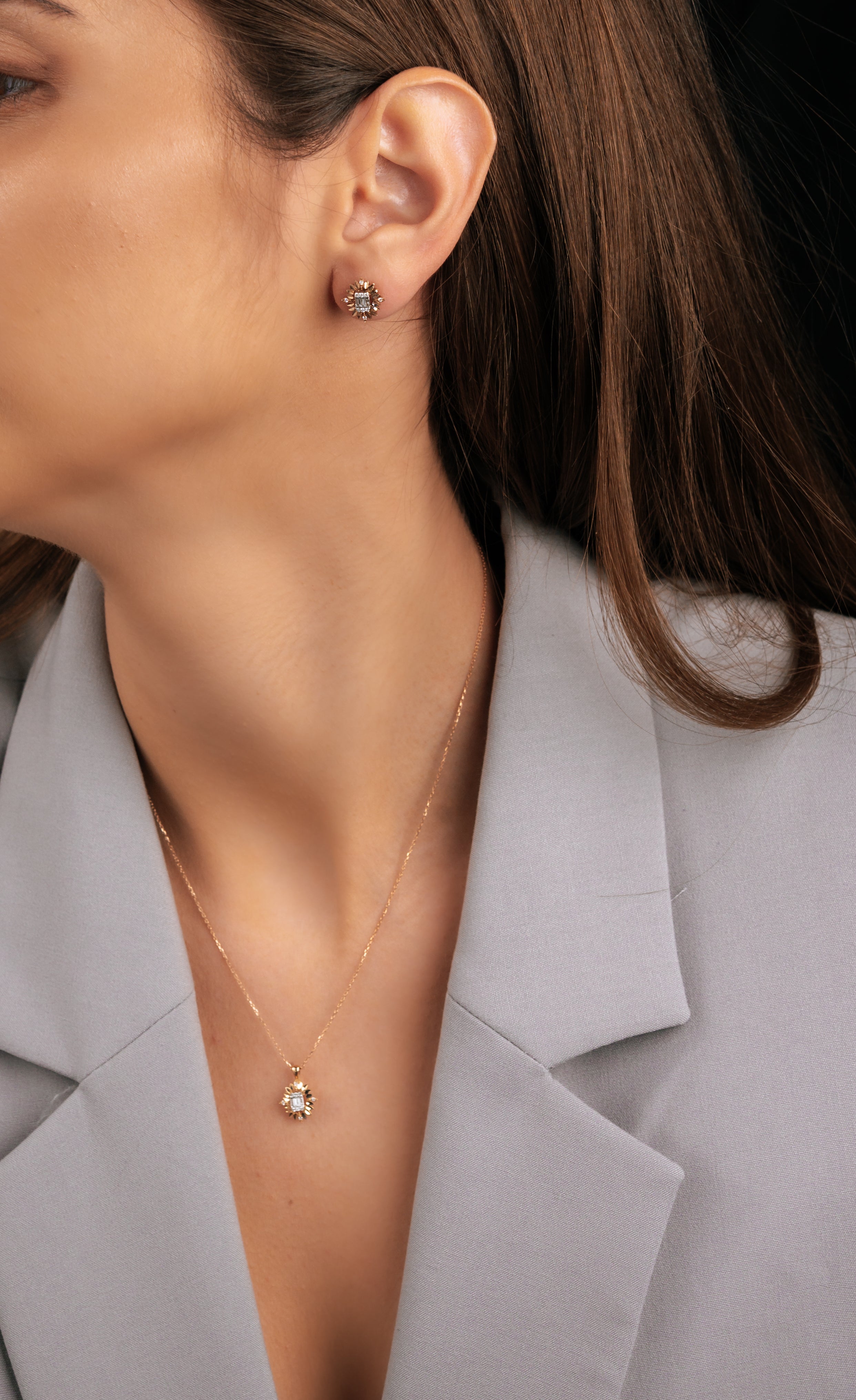 CERCEI E000224 DIN AUR ROZ DE 14K FORMA STEA CU DIAMANTE - Bijuterii LA ROSA - Verighete si Inele de Logodna, bijuterii cu diamante