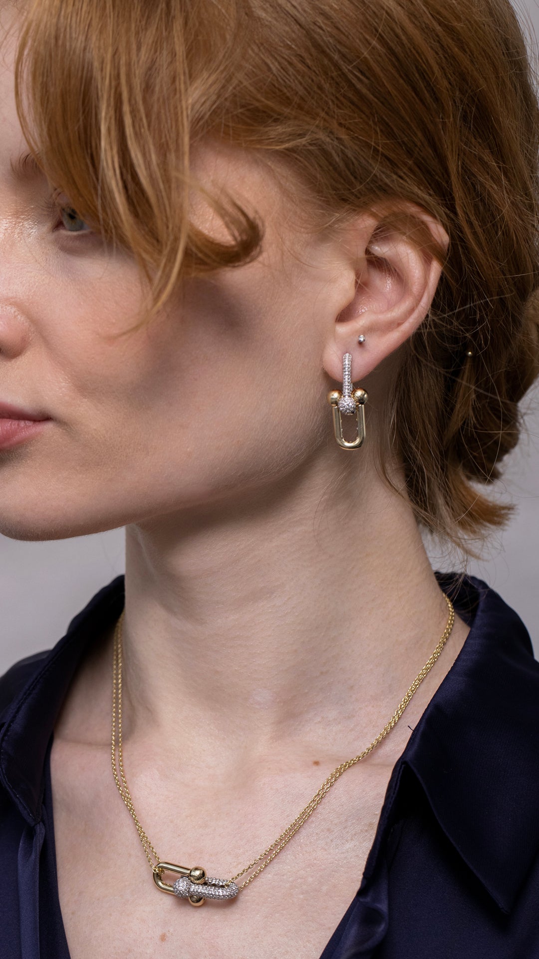 Cercei TF0037E din aur galben si aur alb 14K cu diamante - Bijuterii LA ROSA