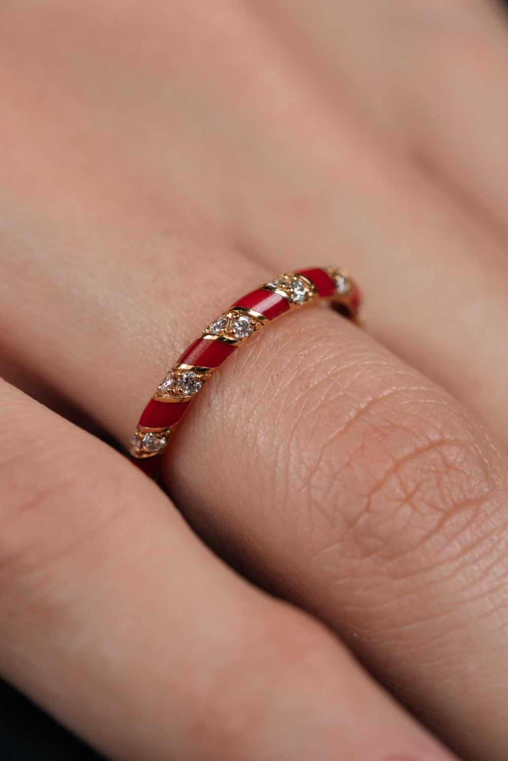 Inel din aur roz de 18k cu diamante si email aramiu - Bijuterii LA ROSA