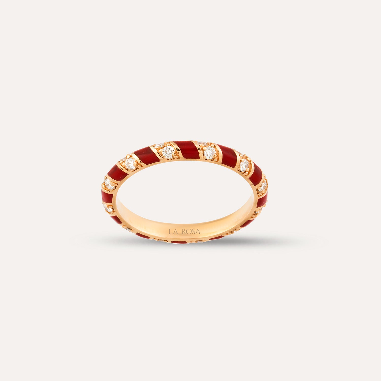 Inel din aur roz de 18k cu diamante si email aramiu - Bijuterii LA ROSA