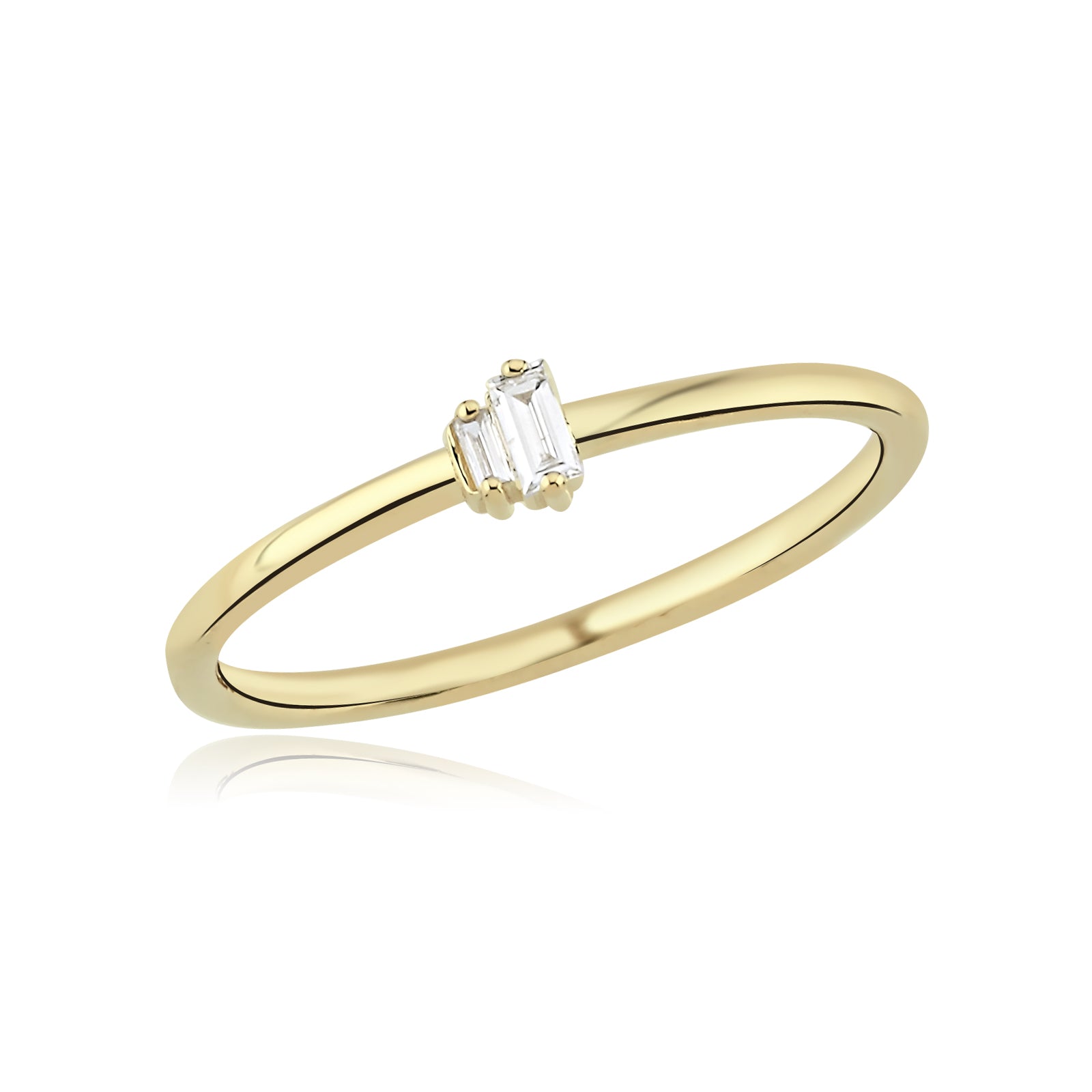 INEL R0003 DIN AUR GALBEN 14K CU DIAMANTE BAGHETE - Bijuterii LA ROSA