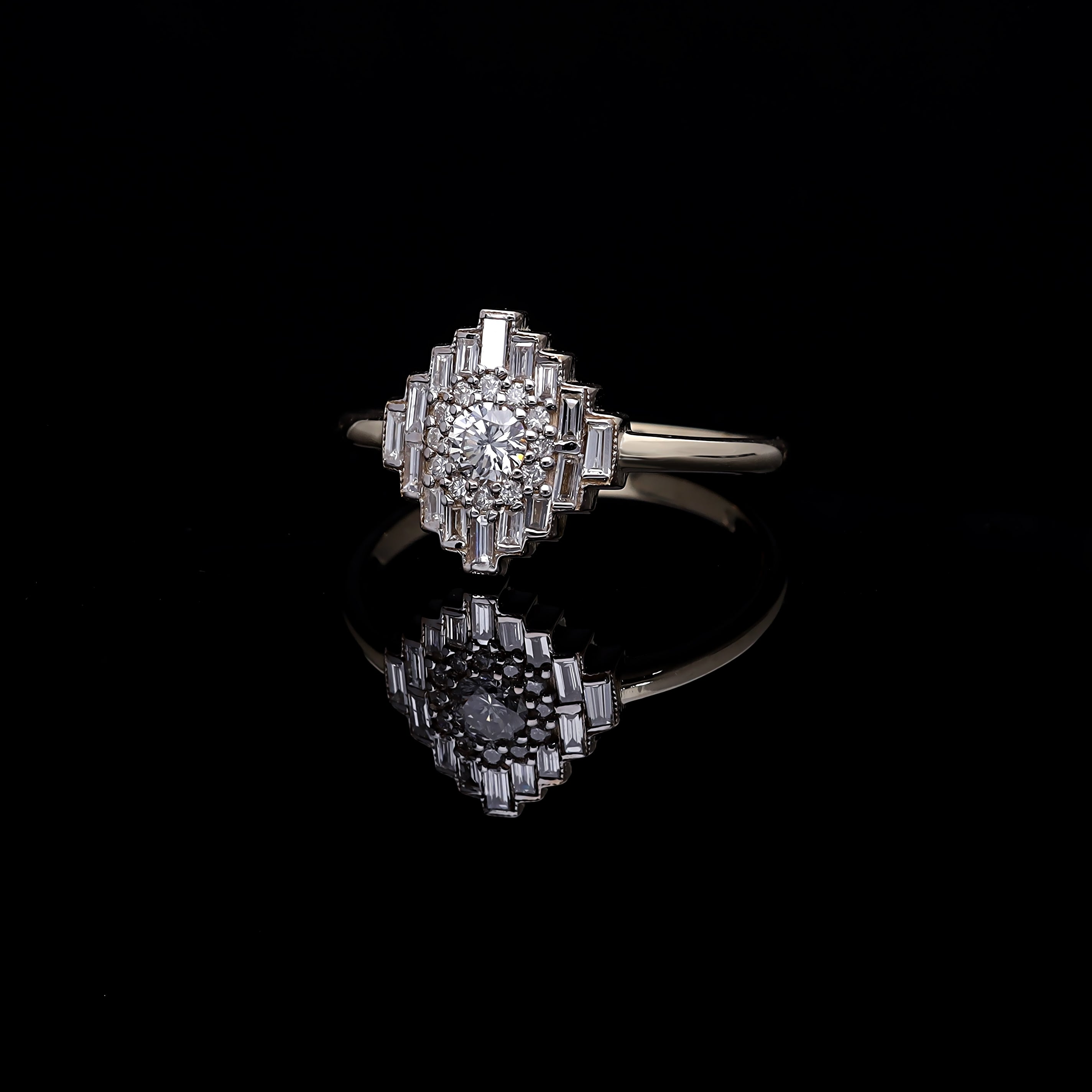 INEL R000464 ROMB DIN AUR GALBEN 14K CU DIAMANTE BAGHETE - Bijuterii LA ROSA
