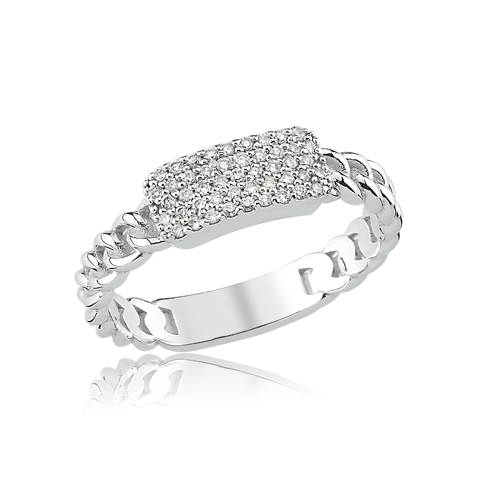 INEL R001451 DIN AUR ALB 14K FORMA DREPTUNGHIULARA CU DIAMANTE - Bijuterii LA ROSA