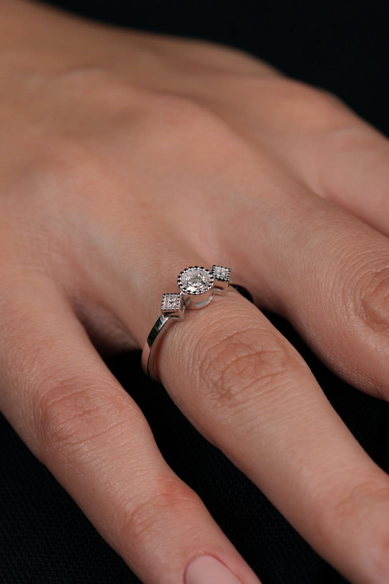 INEL R0014 DIN AUR ALB 14K CU DIAMANTE - Bijuterii LA ROSA