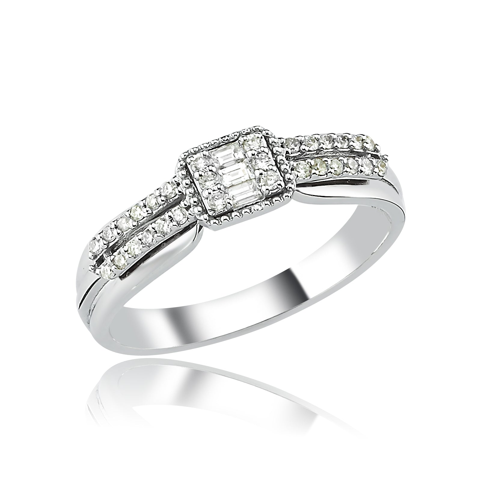 INEL R002953 DIN AUR ALB 14K CU DIAMANTE BAGHETA - Bijuterii LA ROSA