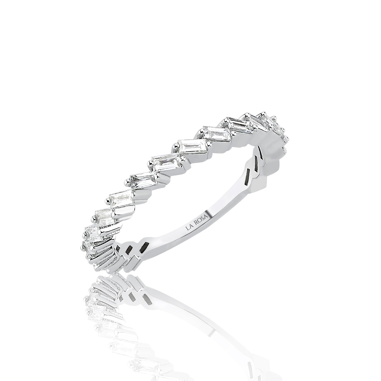 INEL R004126 DIN AUR ALB 14K CU DIAMANTE BAGHETE - Bijuterii LA ROSA