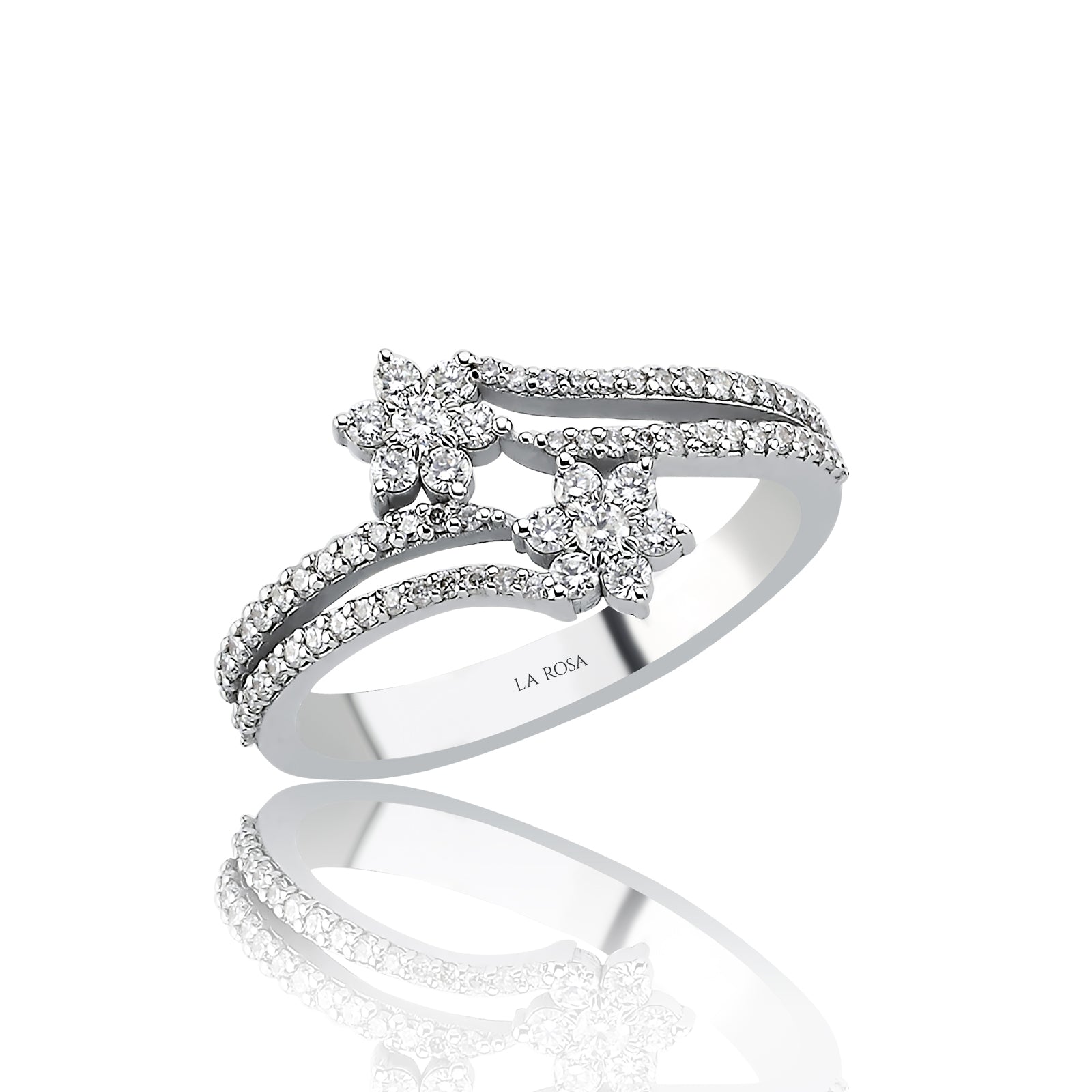 INEL R004770 DIN AUR ALB 14K FORMA FLOARE CU DIAMANTE - Bijuterii LA ROSA