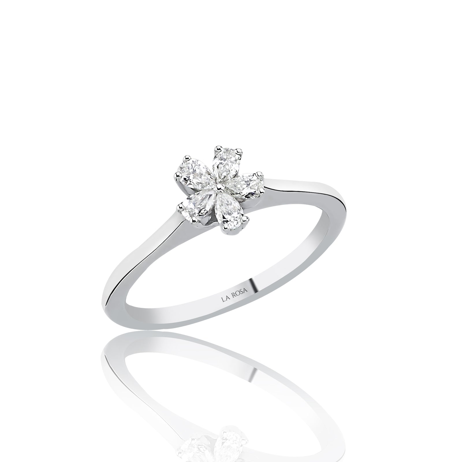 INEL R004774 DIN AUR ALB 14K FORMA FLOARE CU DIAMANTE - Bijuterii LA ROSA