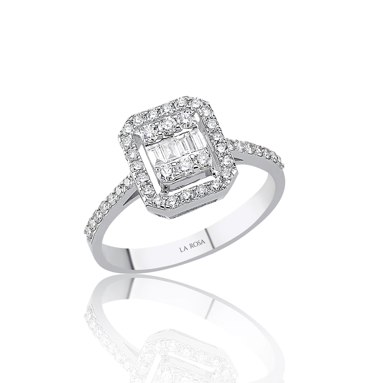 INEL R004781 DIN AUR ALB 14K FORMA PATRATA CU DIAMANTE - Bijuterii LA ROSA