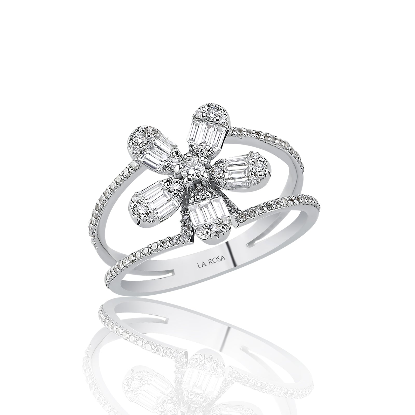 INEL R004810 DIN AUR ALB 14K FORMA FLOARE CU DIAMANTE - Bijuterii LA ROSA
