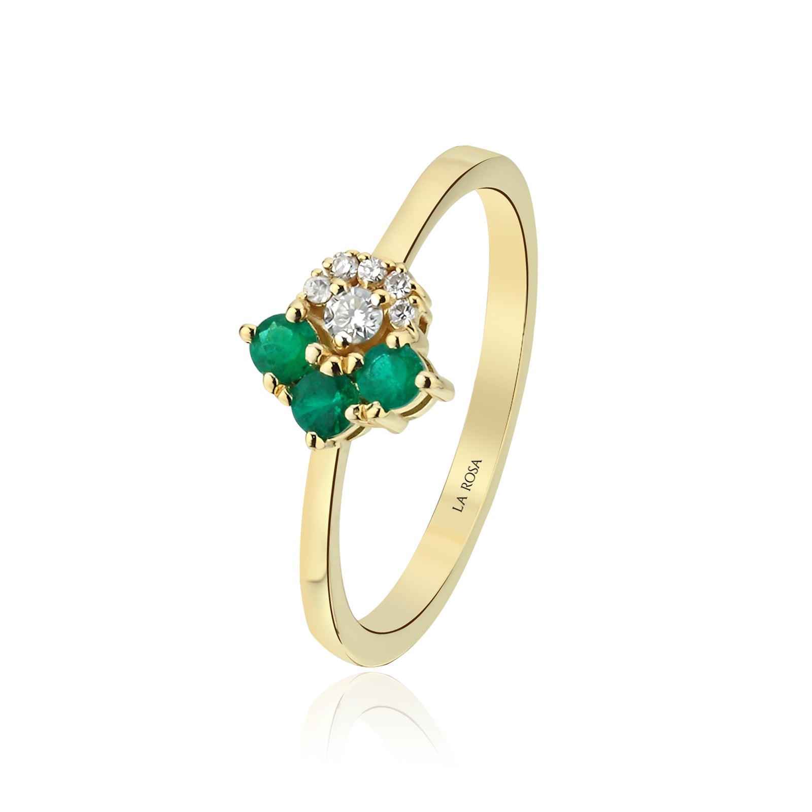 Inel R000459 din aur galben 14k cu diamante si smaralde forma rotunda - Bijuterii LA ROSA