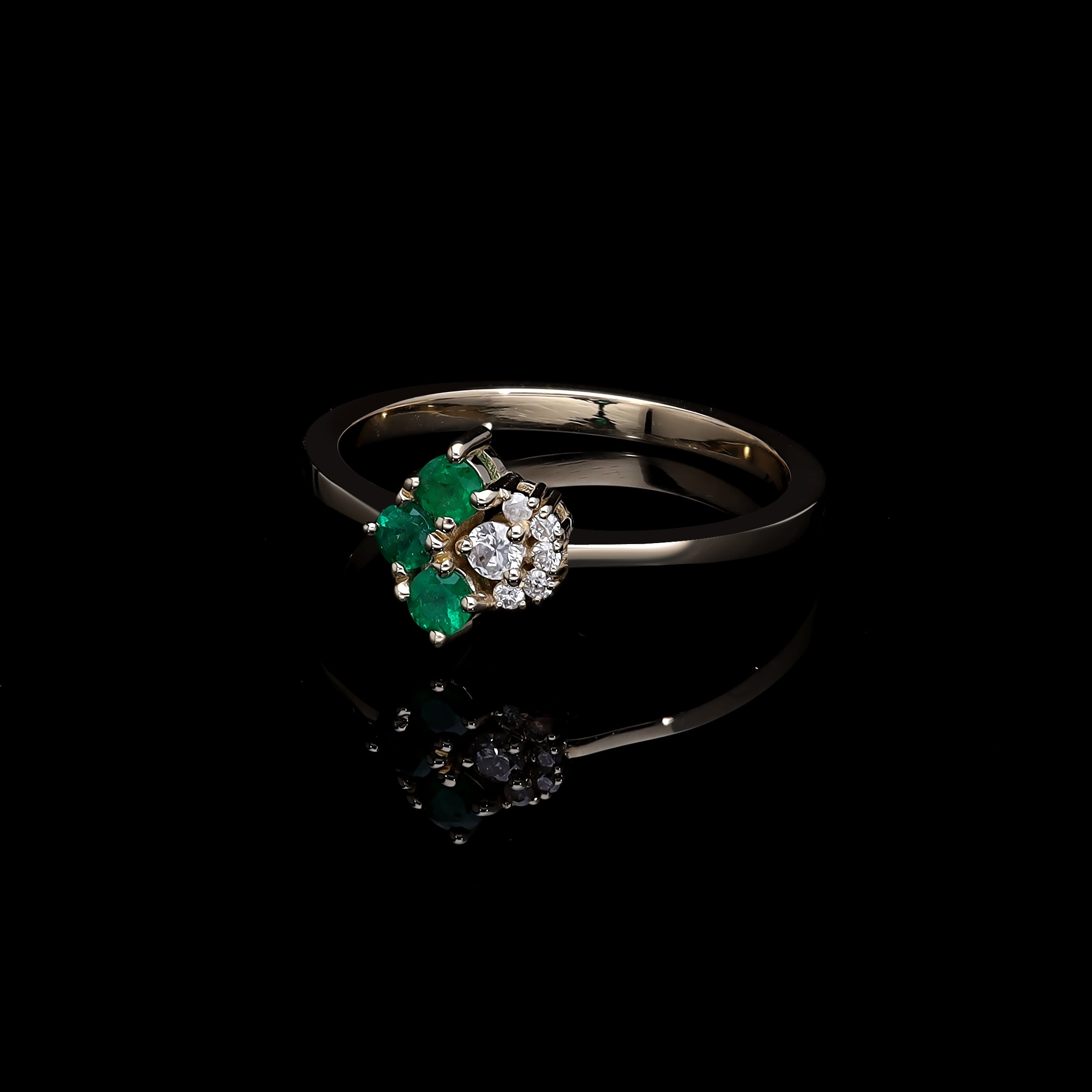 Inel R000459 din aur galben 14k cu diamante si smaralde forma rotunda - Bijuterii LA ROSA