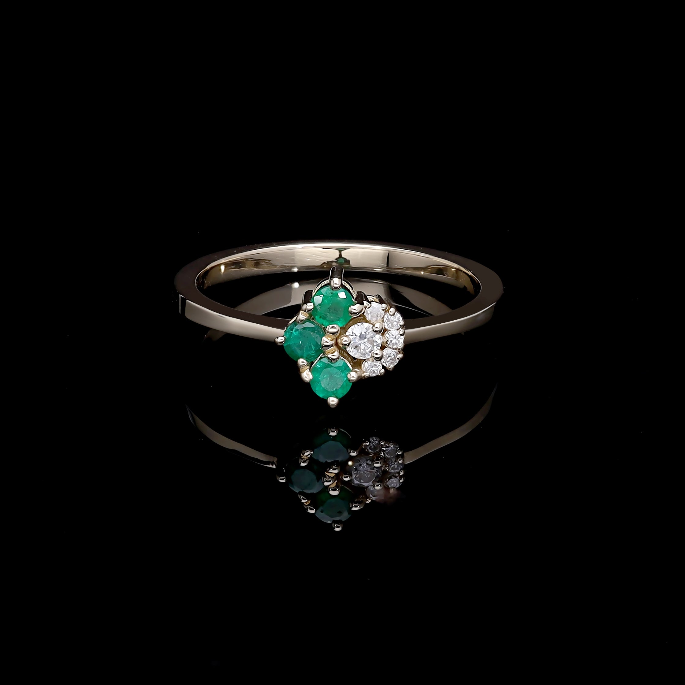 Inel R000459 din aur galben 14k cu diamante si smaralde forma rotunda - Bijuterii LA ROSA