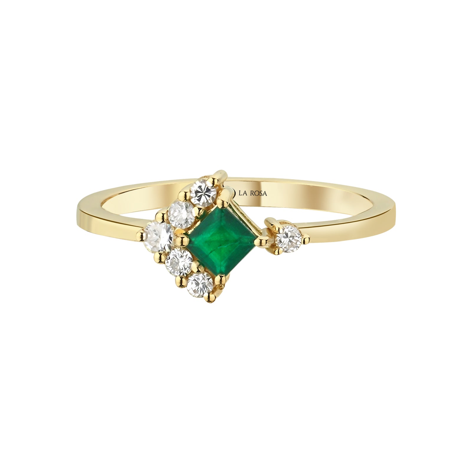 Inel R000460 din aur galben 14k cu diamante si smarald forma patrata - Bijuterii LA ROSA