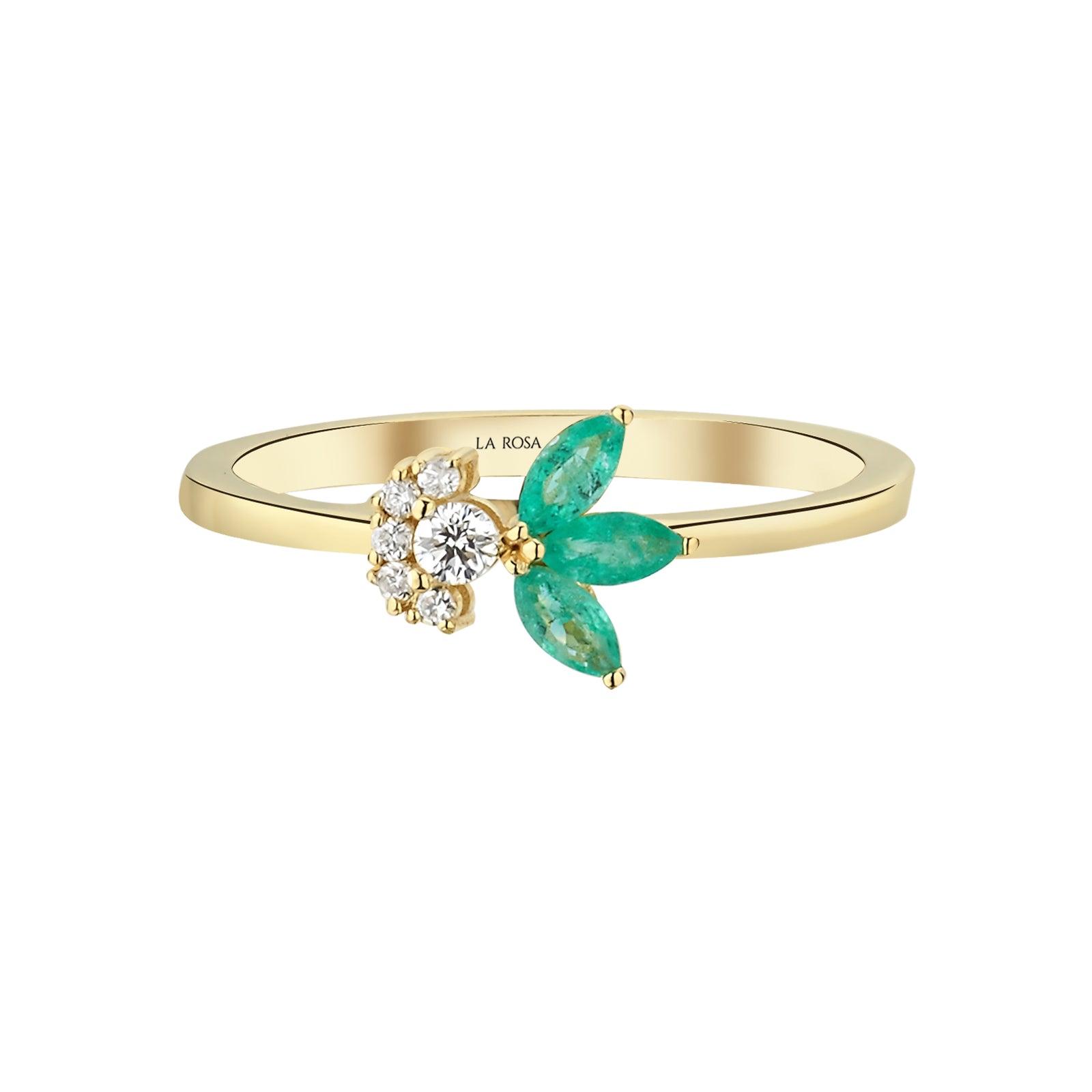 Inel R000464 din aur galben 14k cu diamante si smaralde forma marquise - Bijuterii LA ROSA