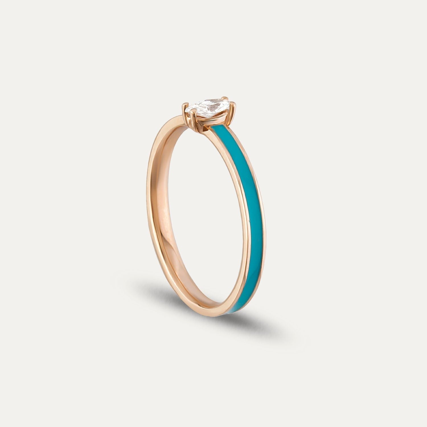 Inel din aur galben 14k cu diamant marquise si email turcoaz - Bijuterii LA ROSA