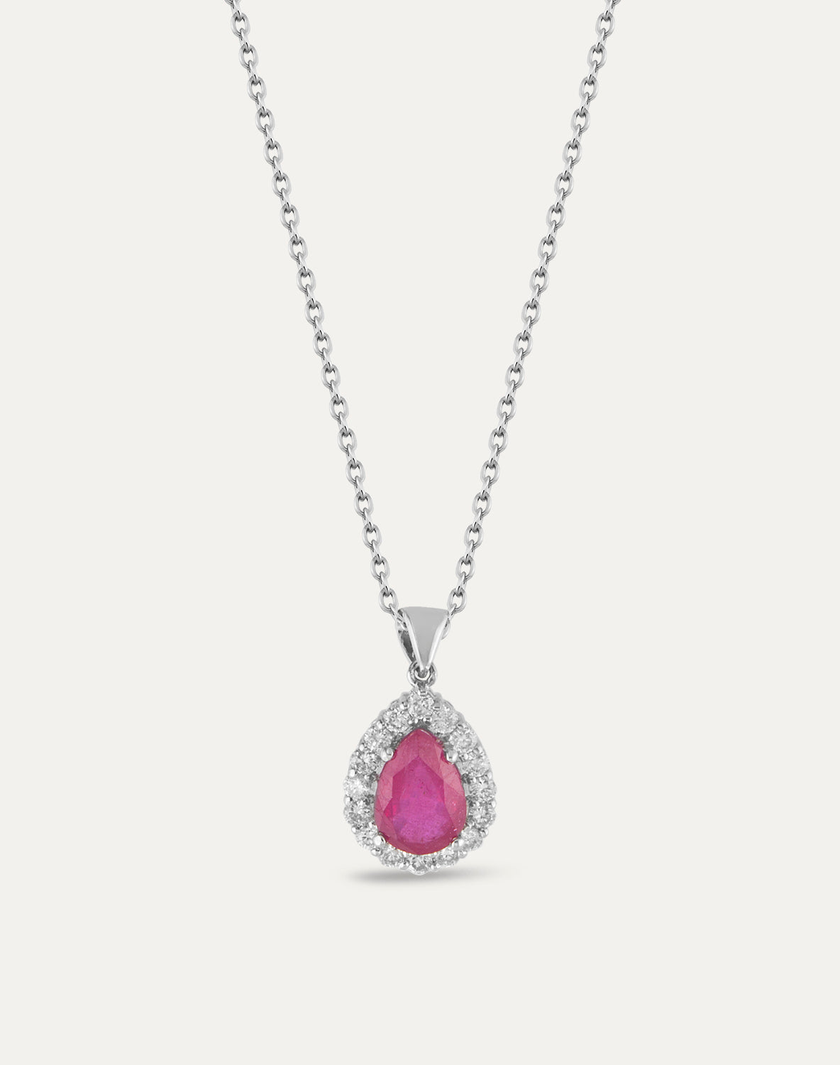 COLIER KL25696 DIN AUR ALB 18K FORMA LACRIMA CU DIAMANTE SI RUBIN - Bijuterii LA ROSA