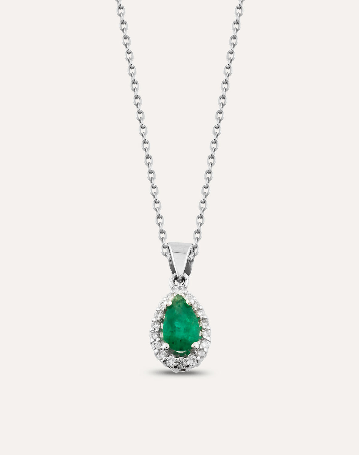 COLIER KL26393 DIN AUR ALB 18K FORMA LACRIMA CU DIAMANTE SI SMARALD - Bijuterii LA ROSA