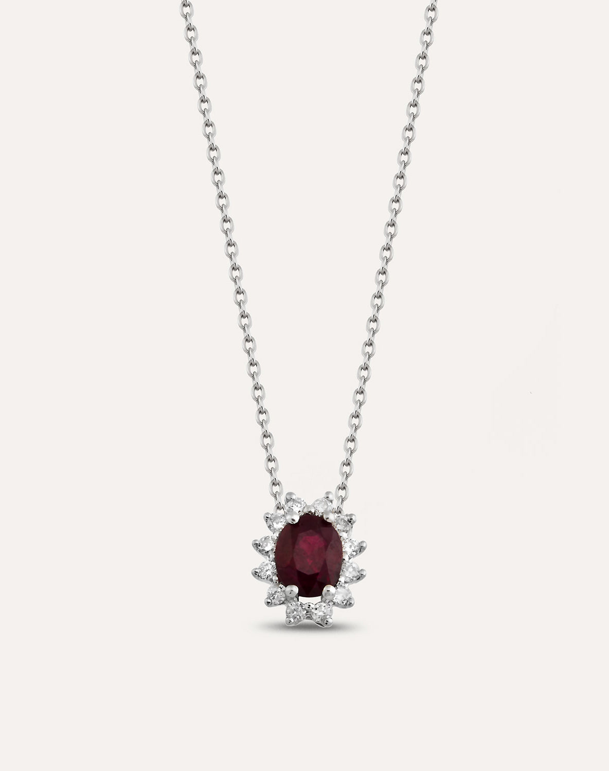 COLIER KL28273 DIN AUR ALB 18K FORMA OVALA CU DIAMANTE SI RUBIN - Bijuterii LA ROSA