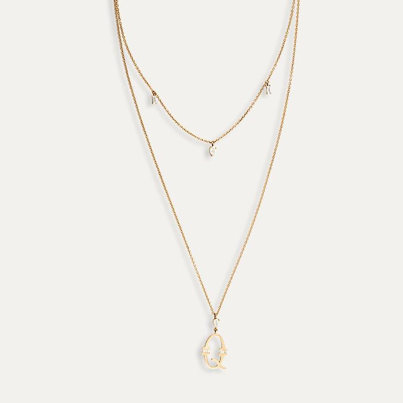 COLIER KL28498 DIN AUR ROZ 14K FORMA Q CU DIAMANTE - Bijuterii LA ROSA