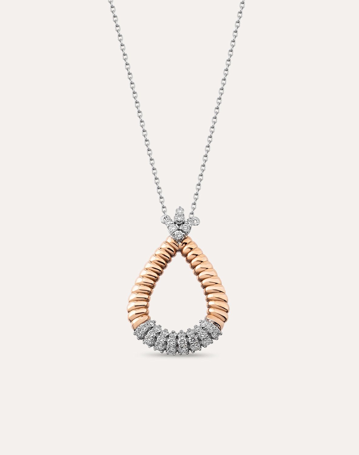 COLIER KL28877 DIN AUR ALB SI ROZ 18K FORMA LACRIMA CU DIAMANTE - Bijuterii LA ROSA