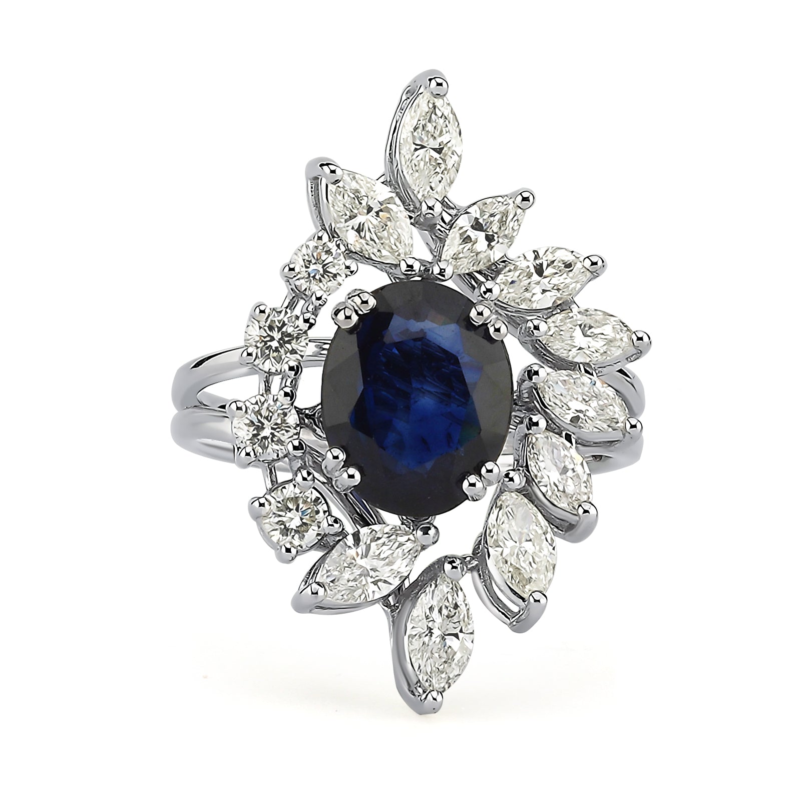 Inel MR0356R din aur alb 14k cu diamant si safir - Bijuterii LA ROSA