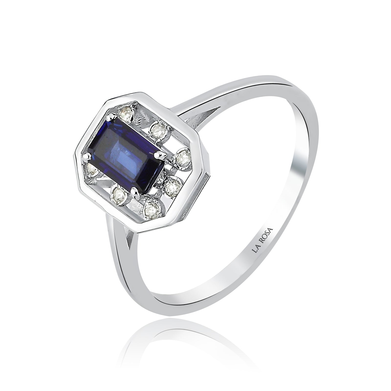 Inel MR0641R din aur alb 14k cu diamante si safir - Bijuterii LA ROSA