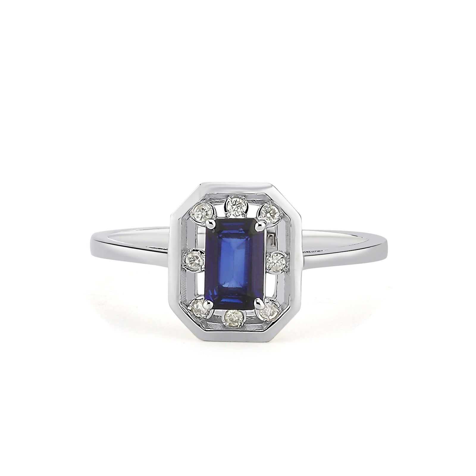 Inel MR0641R din aur alb 14k cu diamante si safir - Bijuterii LA ROSA