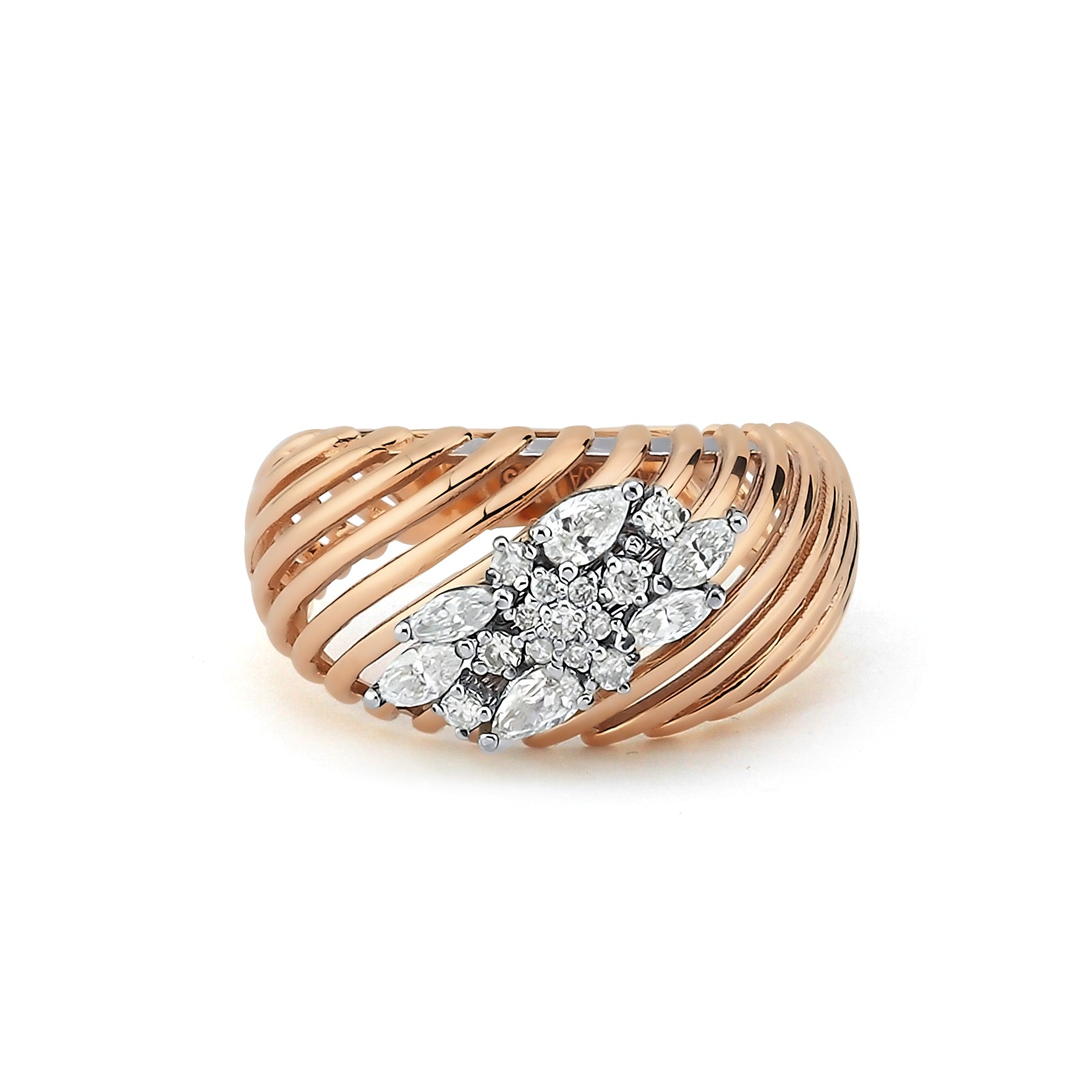 Inel YZ0449R din aur roz si aur alb 14k cu diamante - Bijuterii LA ROSA