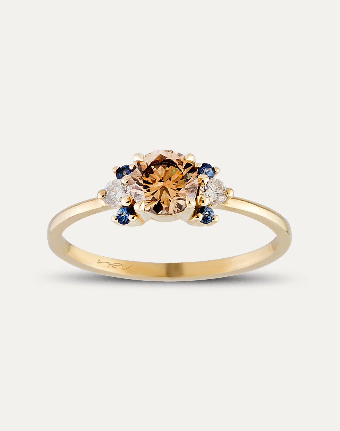 INEL YZ35012 DIN AUR GALBEN 14K FORMA ROTUNDA CU DIAMANTE SI SAFIRE - Bijuterii LA ROSA
