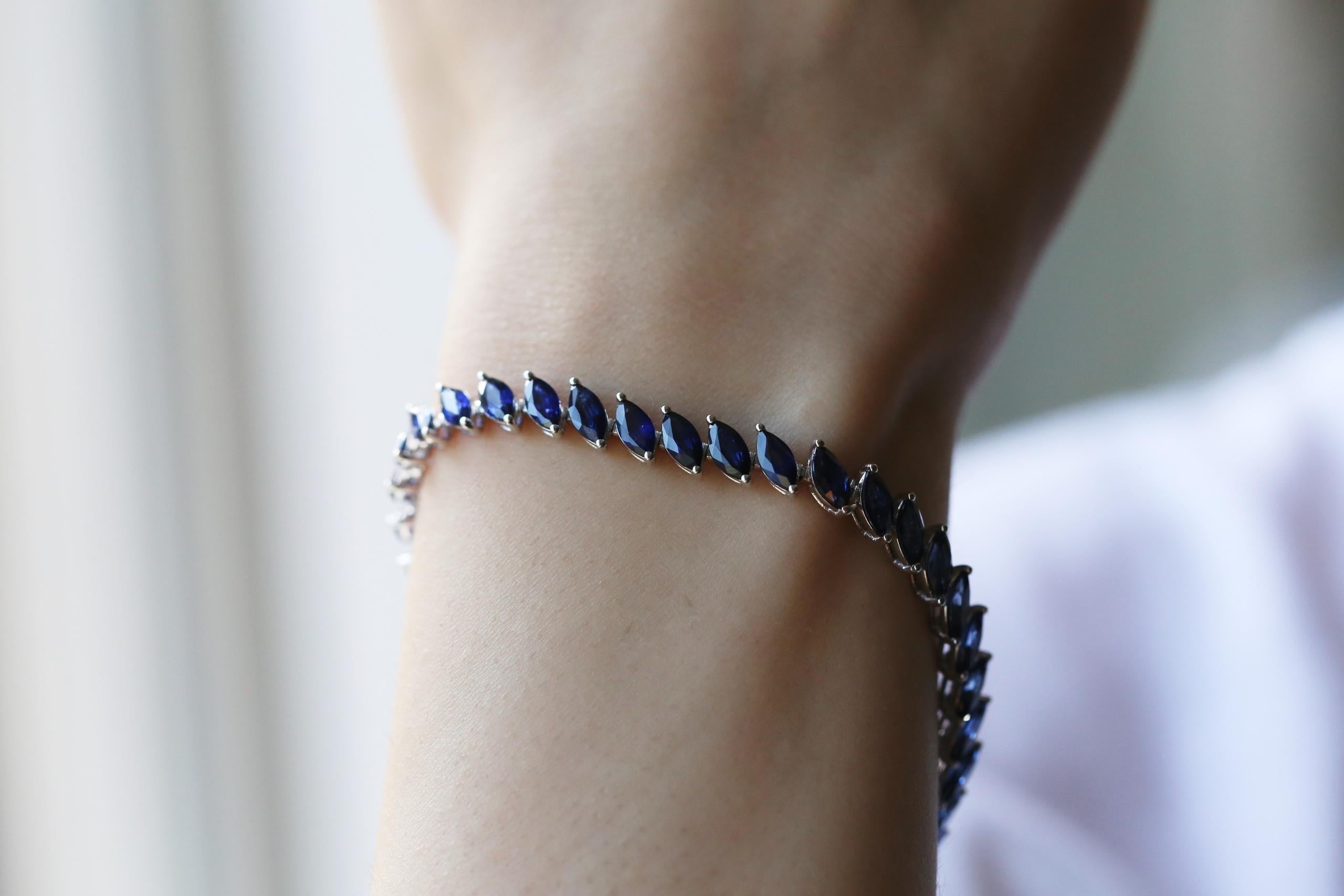 BRATARA B000368 DIN AUR ALB 14K CU SAFIRE MARQUISE - Bijuterii LA ROSA - Verighete si Inele de Logodna, bijuterii cu diamante