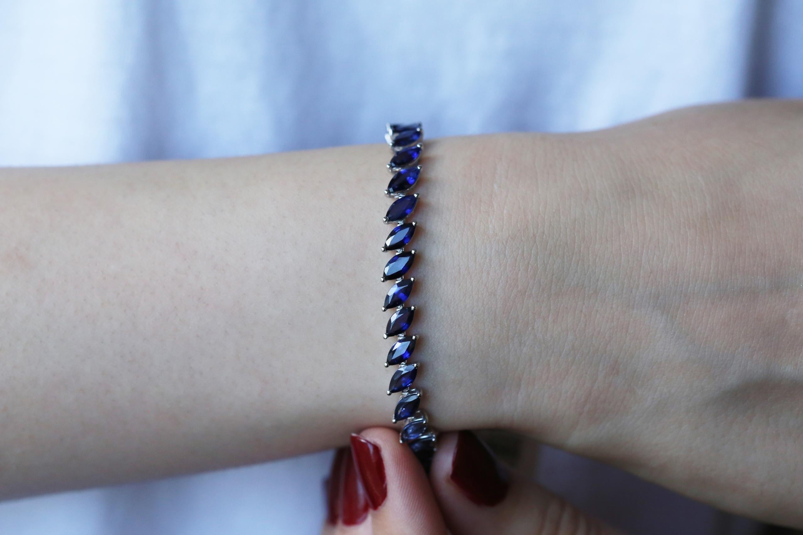 BRATARA B000368 DIN AUR ALB 14K CU SAFIRE MARQUISE - Bijuterii LA ROSA - Verighete si Inele de Logodna, bijuterii cu diamante