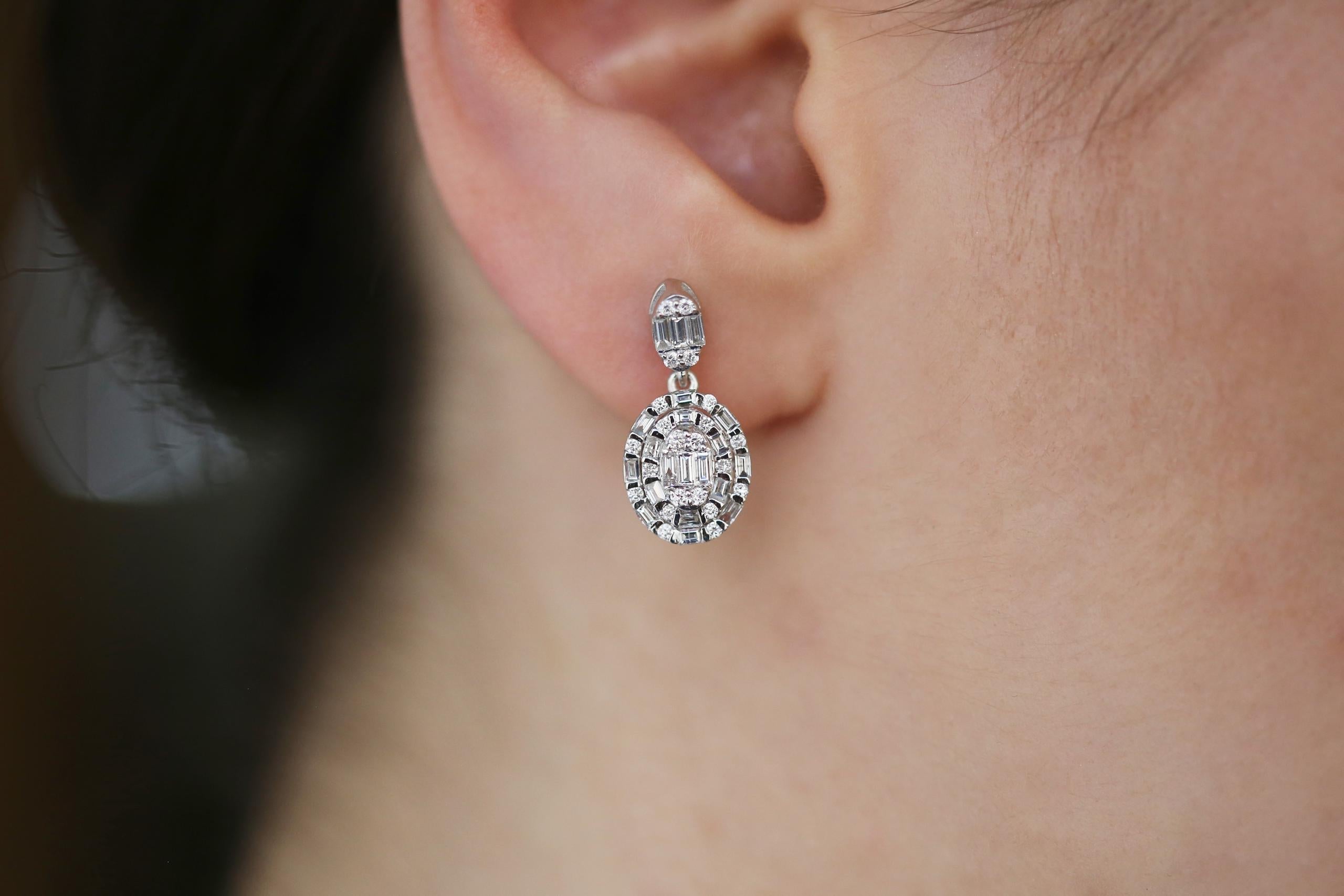 CERCEI E000659 DIN AUR ALB DE 14K FORMA OVALA CU DIAMANTE - Bijuterii LA ROSA - Verighete si Inele de Logodna, bijuterii cu diamante