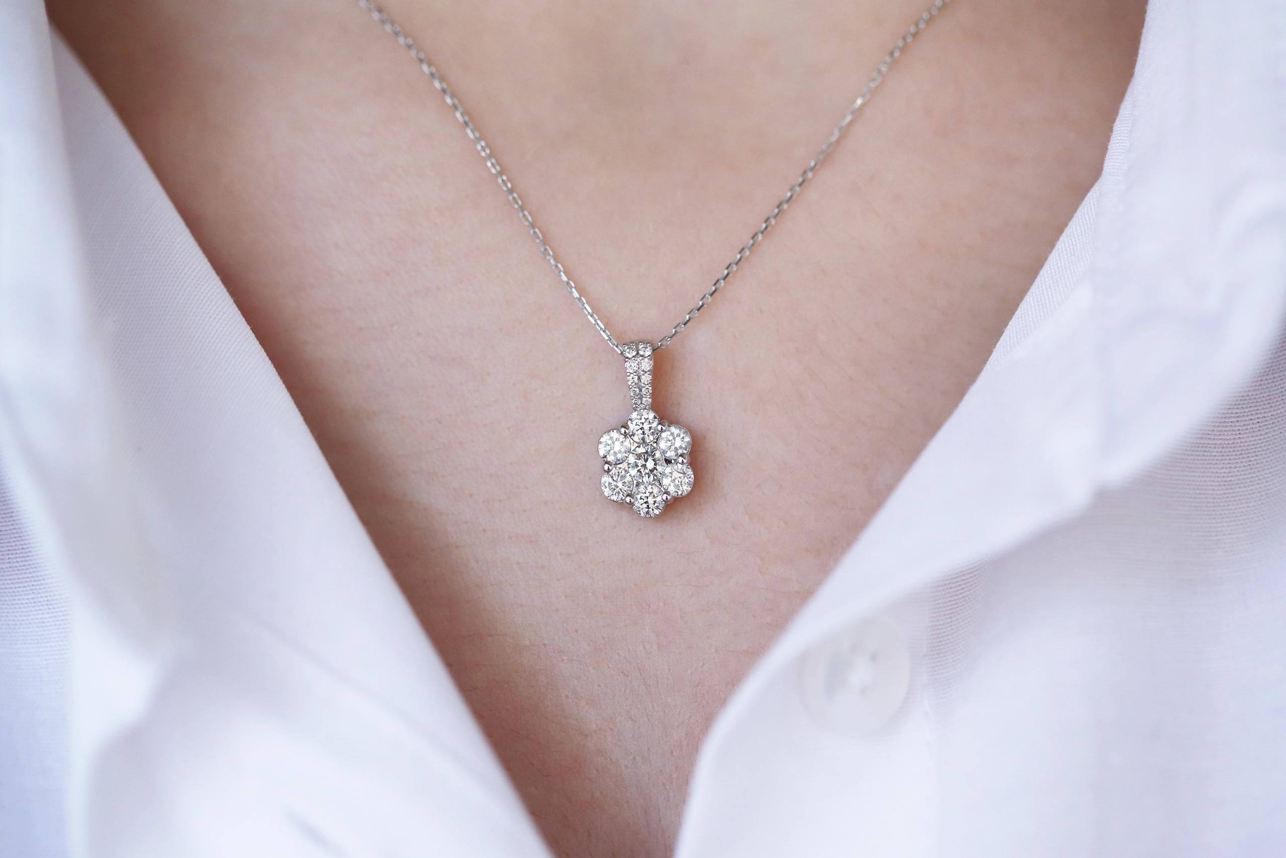 COLIER N000762 DIN AUR ALB 14K FORMA FLOARE CU DIAMANTE - Bijuterii LA ROSA - Verighete si Inele de Logodna, bijuterii cu diamante