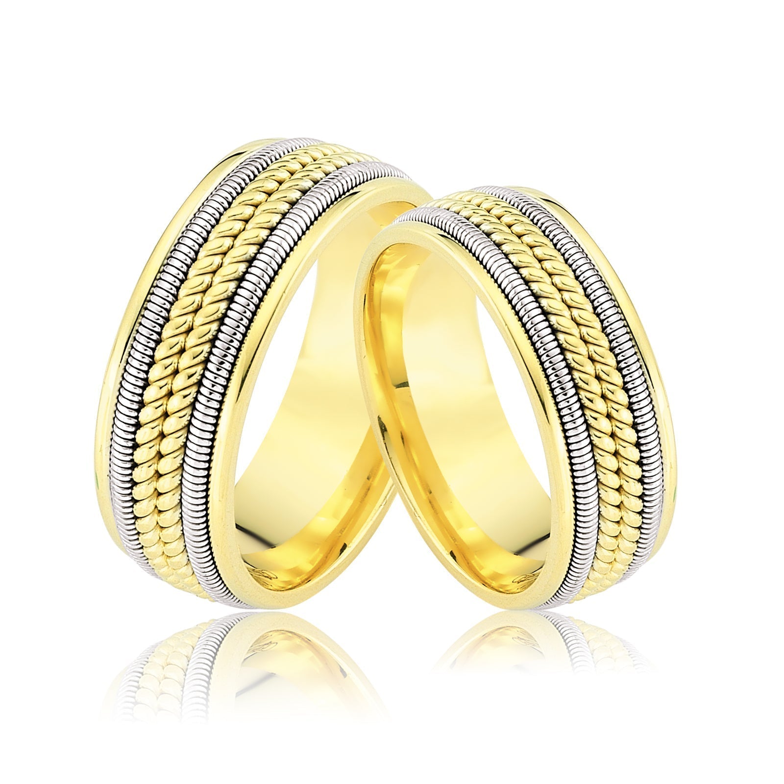 Verighete Craquelle din aur galben si aur alb - Bijuterii LA ROSA