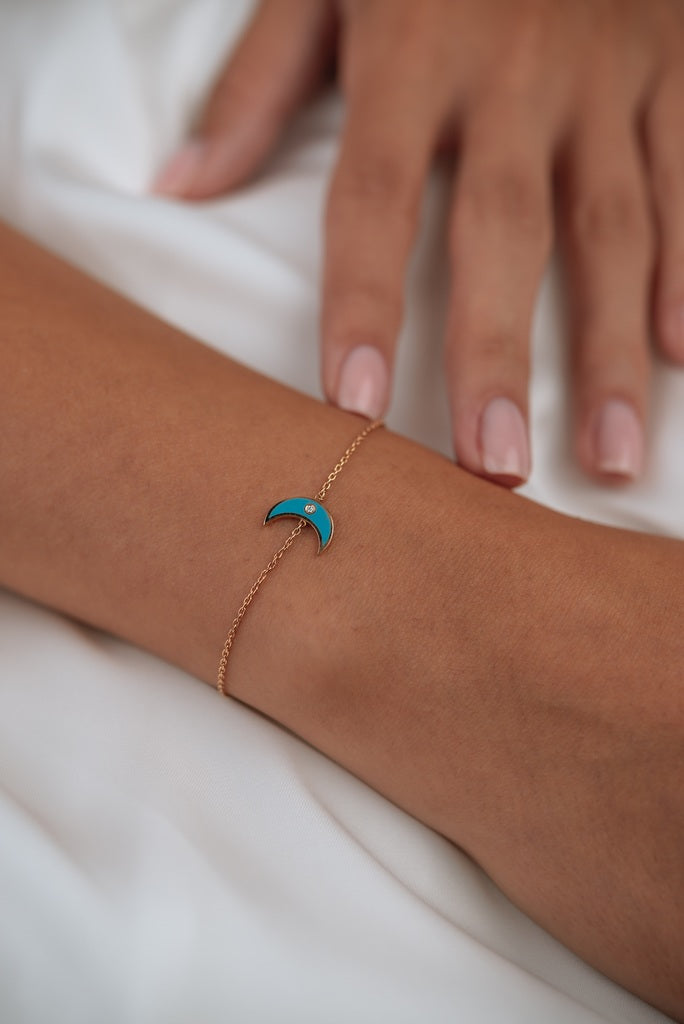 Bratara din aur roz de 18k cu diamant si email albastru - Bijuterii LA ROSA