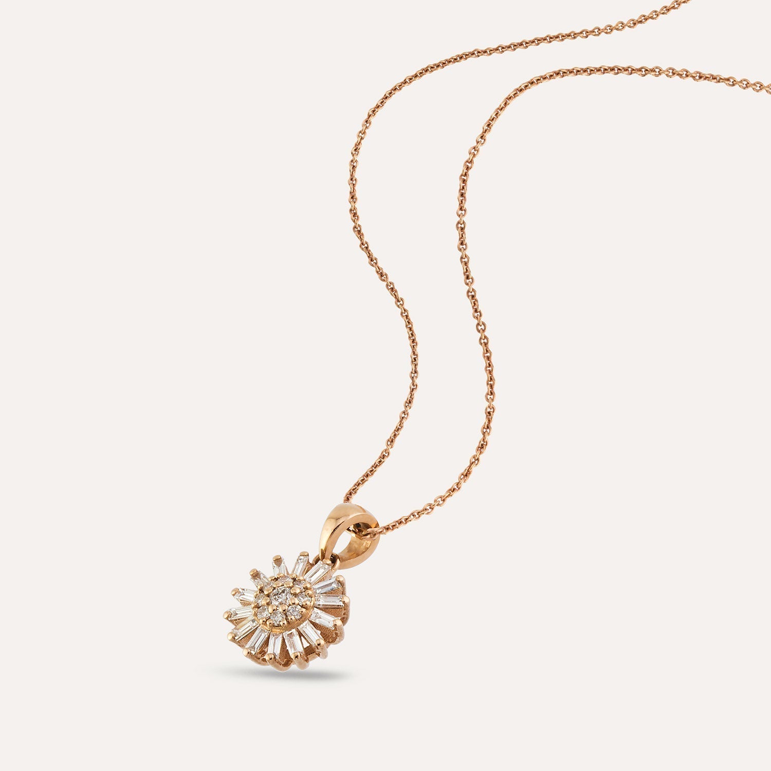 Colier din aur roz de 14k cu diamante baghete - Bijuterii LA ROSA