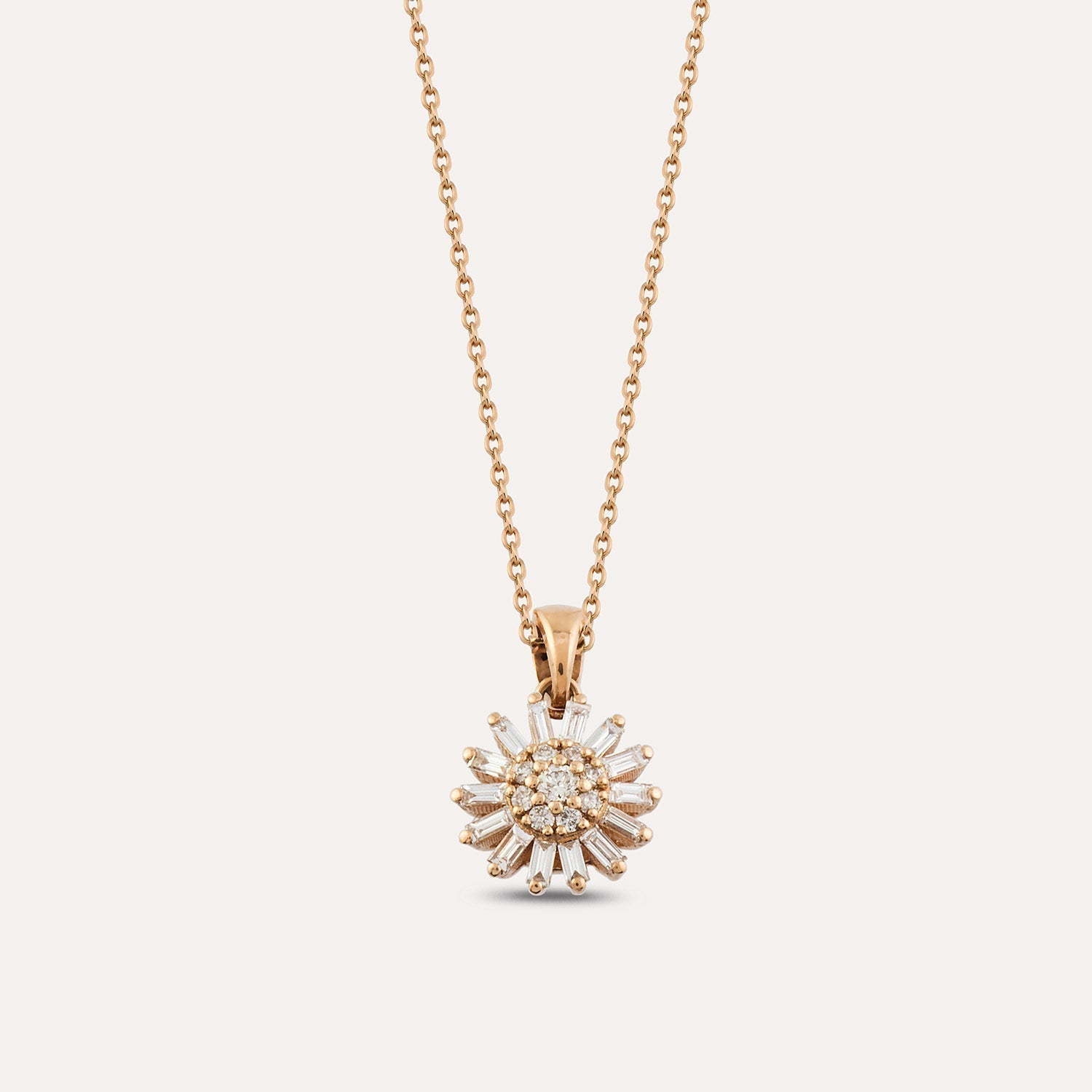 Colier din aur roz de 14k cu diamante baghete - Bijuterii LA ROSA