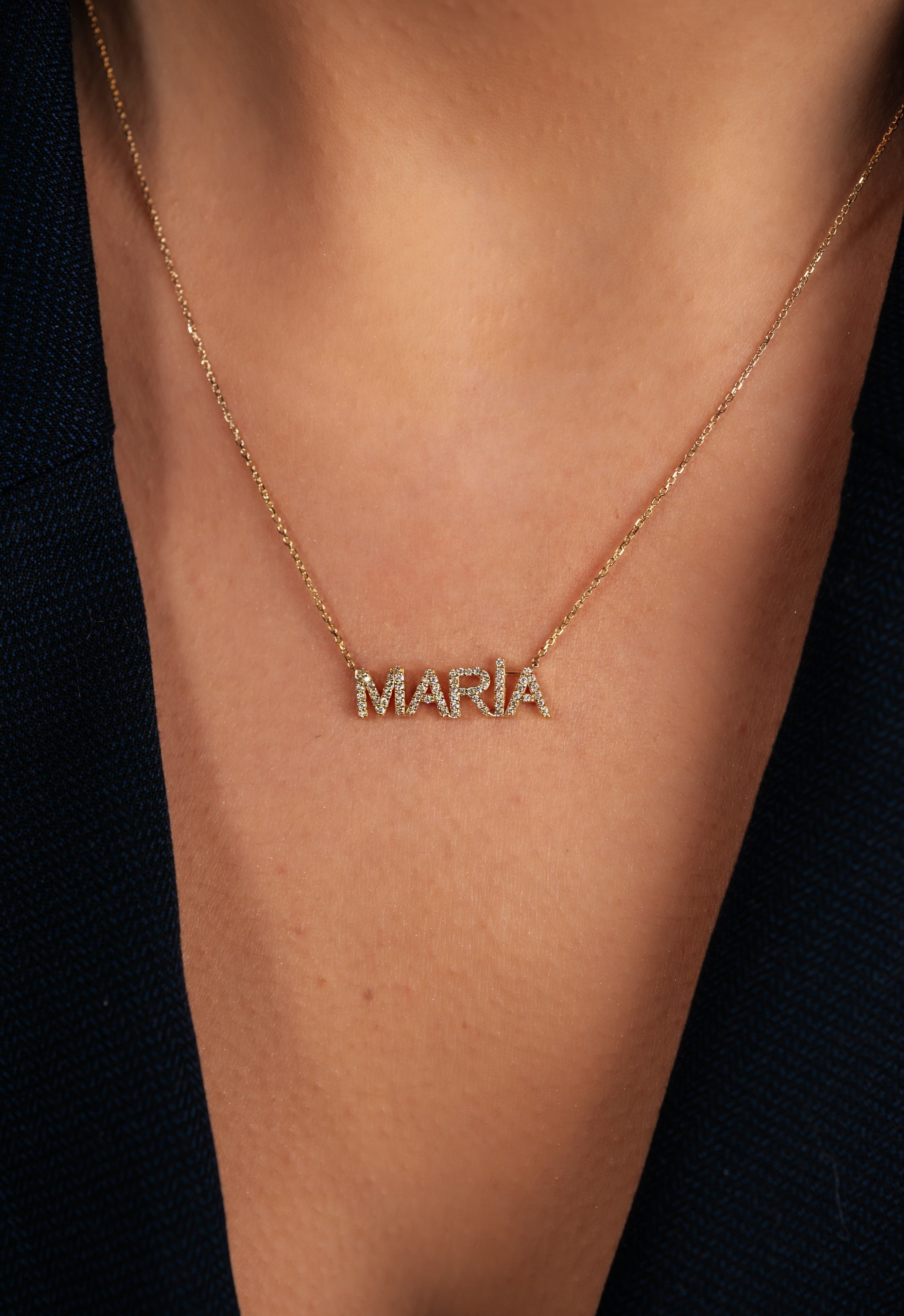 COLIER N000807 DIN AUR GALBEN 14K NUME MARIA CU DIAMANTE - Bijuterii LA ROSA - Verighete si Inele de Logodna, bijuterii cu diamante