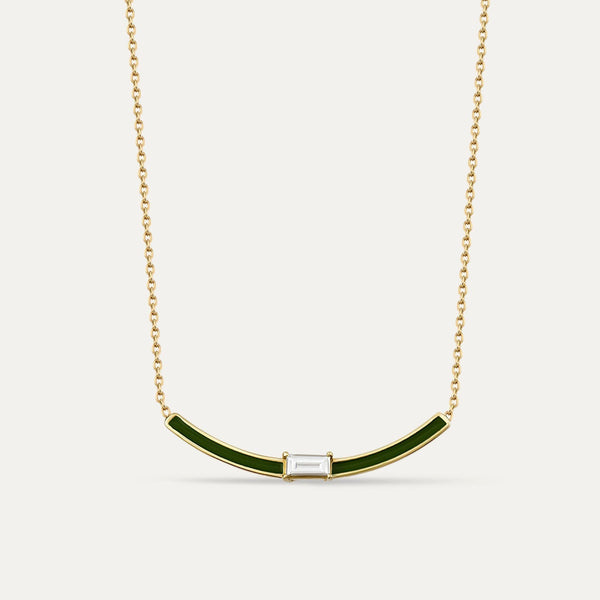 Colier N000331 din aur galben 14k cu email verde si diamant baghete - Bijuterii LA ROSA